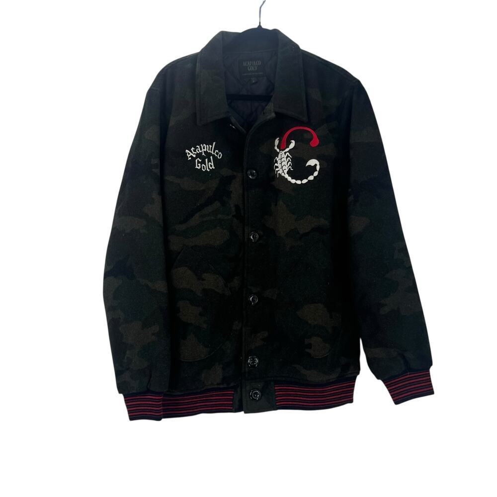 Acapulco Gold Men's Camouflage Wool Bomber Jacket Long Sleeve Green Size XL NWOT - Picture 3 of 8